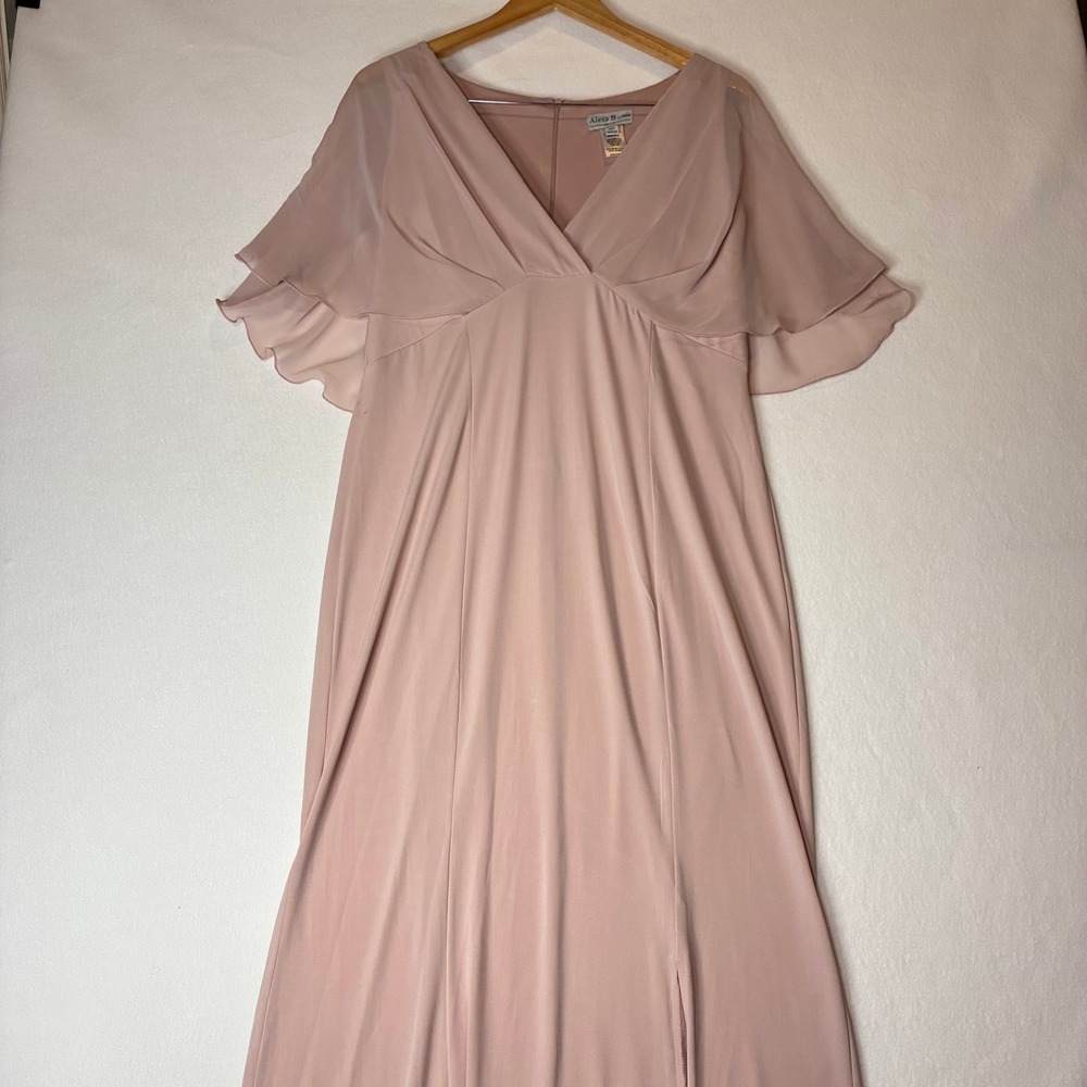 Alexa B Nites Dress Womens 14P Pink Maxi Formal V-Neck Flutter Sleeve 14 Petite